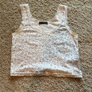 Brandy Melville White and Blue Floral Lace Tank Top